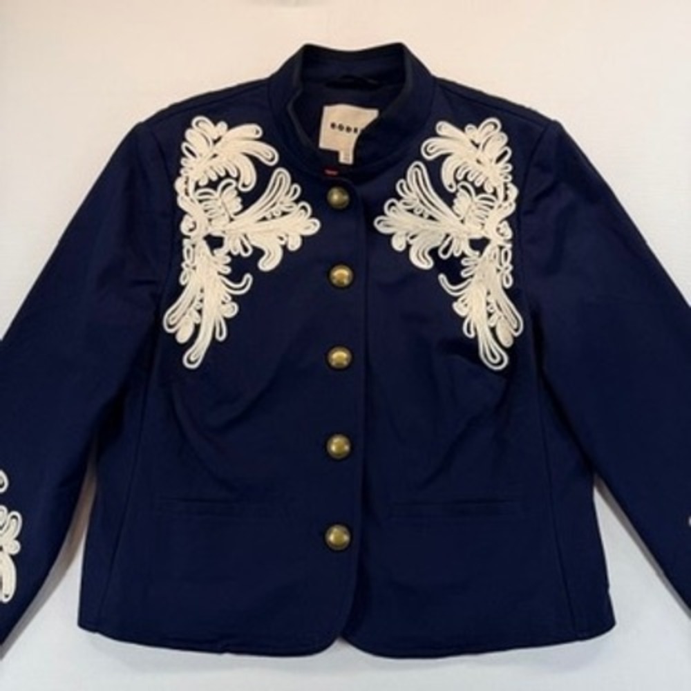Boden Warwick Embroidered Military Jacket Navy Ivory US 10 - Picture 6 of 16